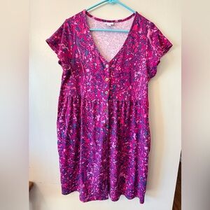 Lularoe Heidi Vibrant Pink Button-Down Dress